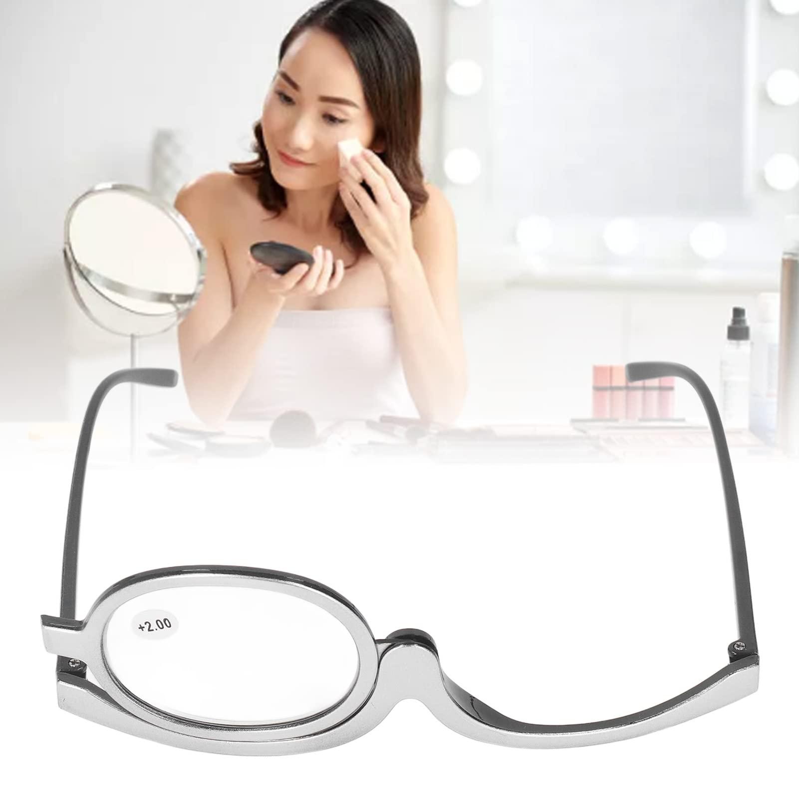cooden Makeup Reading Glasses, Magnifying Single Lens Rotating Eye Make Up Reading Glasses, Flip Down Lens Folding Magnifier Makeup Glasses Cosmetic Readers with Case for Women, Ladies (+2.00)