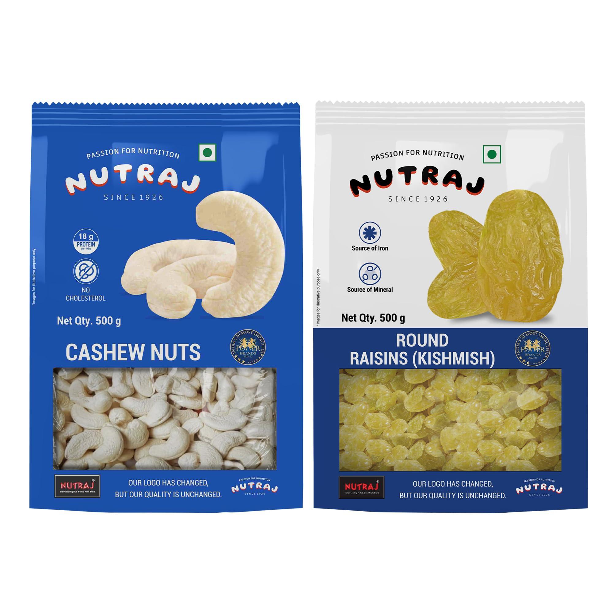 Nutraj Nutraj Premium Dry Fruits Combo Pack, Cashews & Raisins 500g Each, Nutritious & Delicious Natural Dried Fruits | Kaju & Kishmish Combo Pack (Total 1 Kg)
