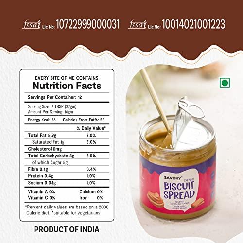 Savory Savory Combo Of Creamy Biscuit Spread(400g) + Crunchy Biscuit Spread(400g) | Made with Original Biscuits | No Added Colours & Flavours | Sweet Spread | Used in Cakes, Cookies, Muffins | Pack Of 2