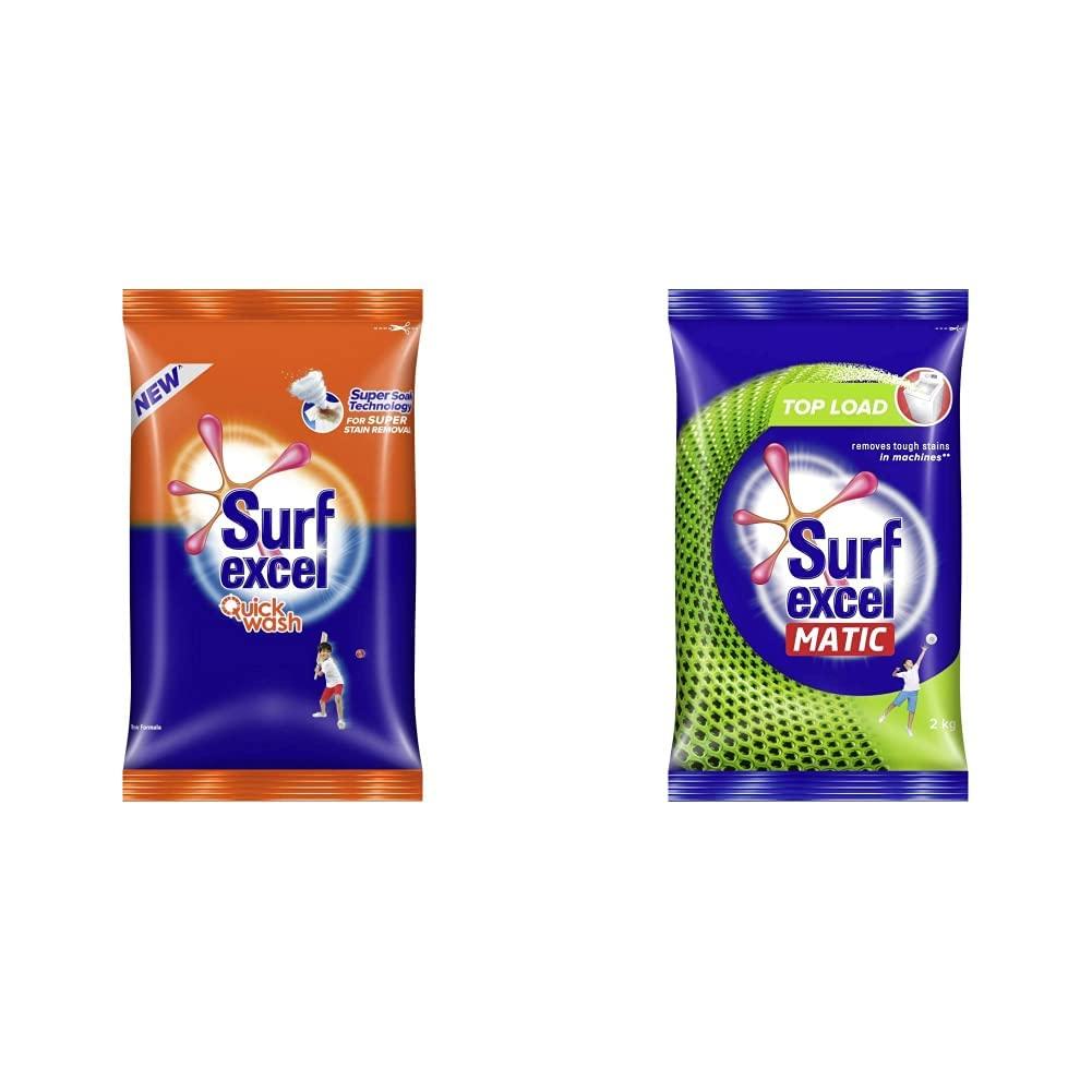 Surf Excel Surf Excel Quick Wash Detergent Powder, 2 kg & Surf Excel Matic Top Load Detergent Powder, 2 kg