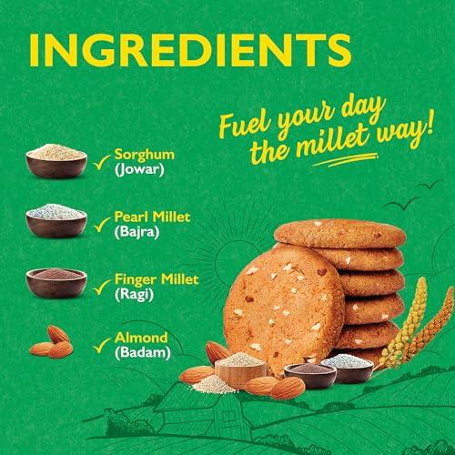 McVities Mcvitie\'s Millet Almond Cookies With Goodness of Wholewheat, Jowar, Bajra, Ragi and 0% maida, 73.6g (Pack of 4)