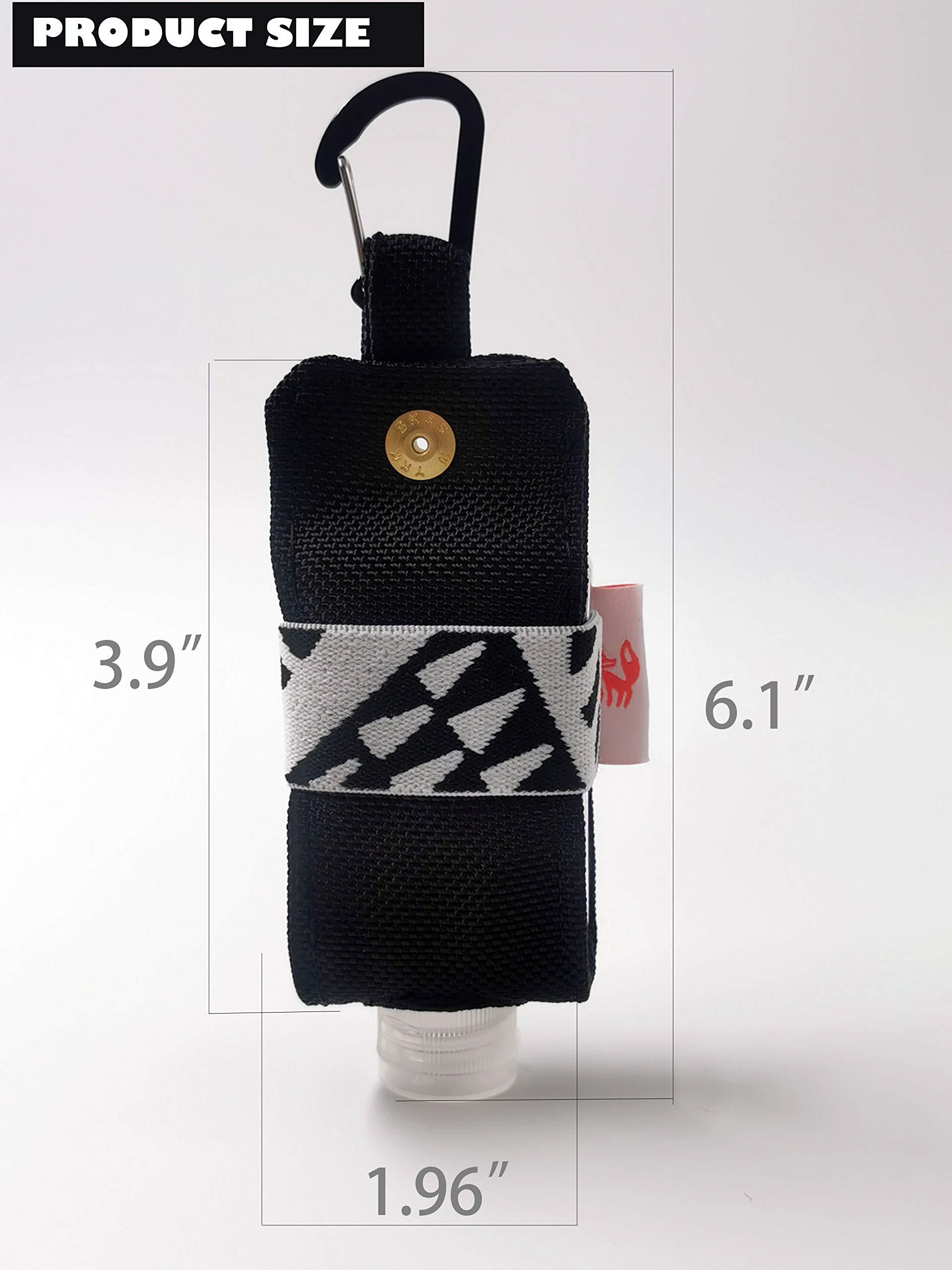 SUCHI Travel Size Hand Sanitizer Holder,Bottle Case and Carabiner Carrier bag-Portable Mini Waist Bag for Liquids Clip On Belt Loop, Backpack and Purse - Includes Empty 60ml/ 2 oz . Reusable Bottle (Black)