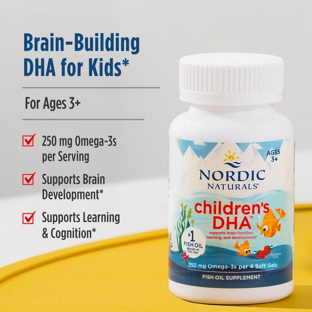 Nordic Naturals Nordic Naturals ChildrenS DHA For Omega 3 | Fish Oil For Kids 250 Mg From Arctic Cod Liver Oil | Omega 3 EPA & DHA For Kids 3-6 Yrs| Brain Development & Immunity Strawberry Fish Oil 90 Mini Softgels