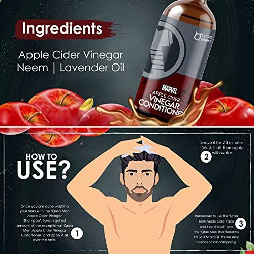 QRAA Thor Apple Cider Vinegar Grooming Kit for Men | Apple Cider Vinegar Shampoo, Conditioner, Face & Beard Wash, Redensyl Infused Beard Growth Oil