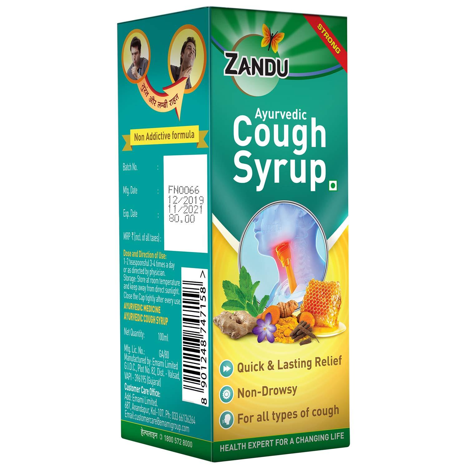 Zandu Zandu Ayurvedic Cough Syrup | With 16 Effective Ayurvedic Ingredients | Quick & Lasting Relief | Non-Drowsy | For All Types of Cough | 200 ML