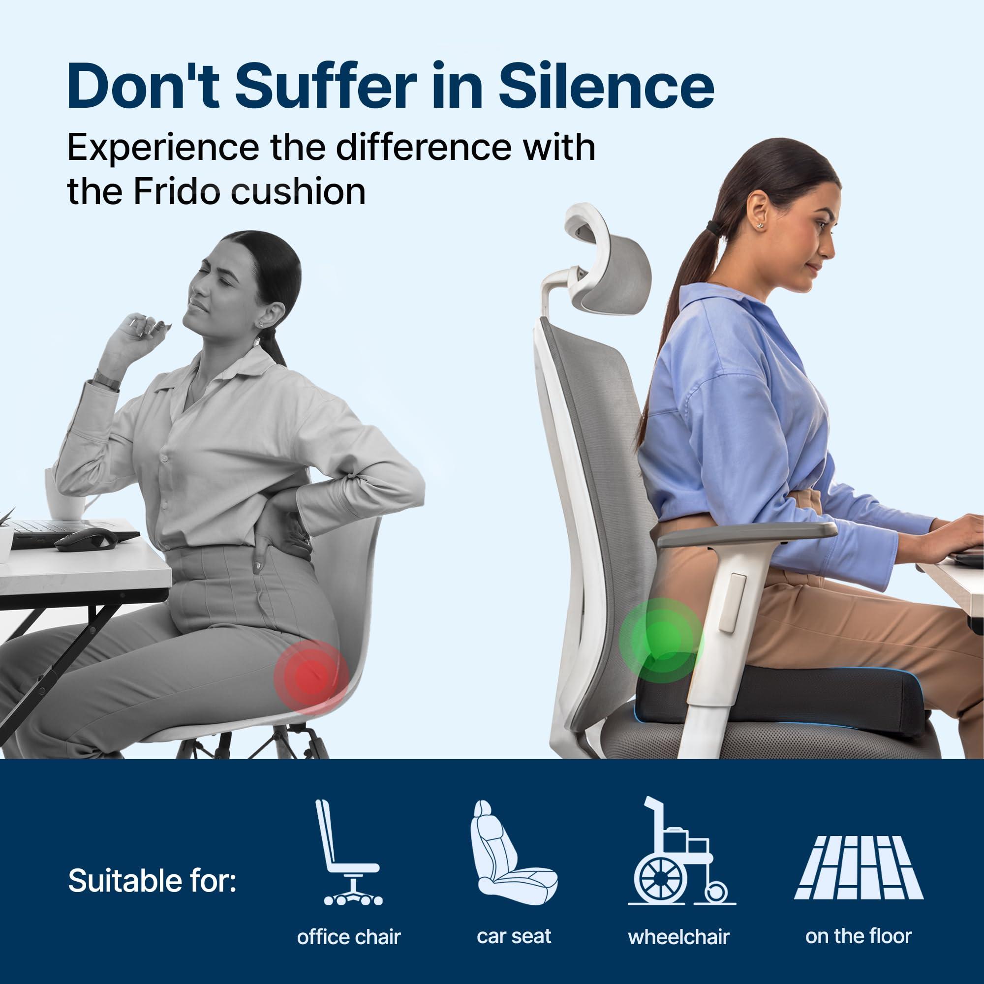 Frido Frido Piles Seat Cushion for Pain Relief from Hemorrhoids & Fistula, Non-Slip Contour Cushion with Innovative Keyhole Design & Additional Thigh Support, Suitable for Office Chair, Car Seat, Wheelchair
