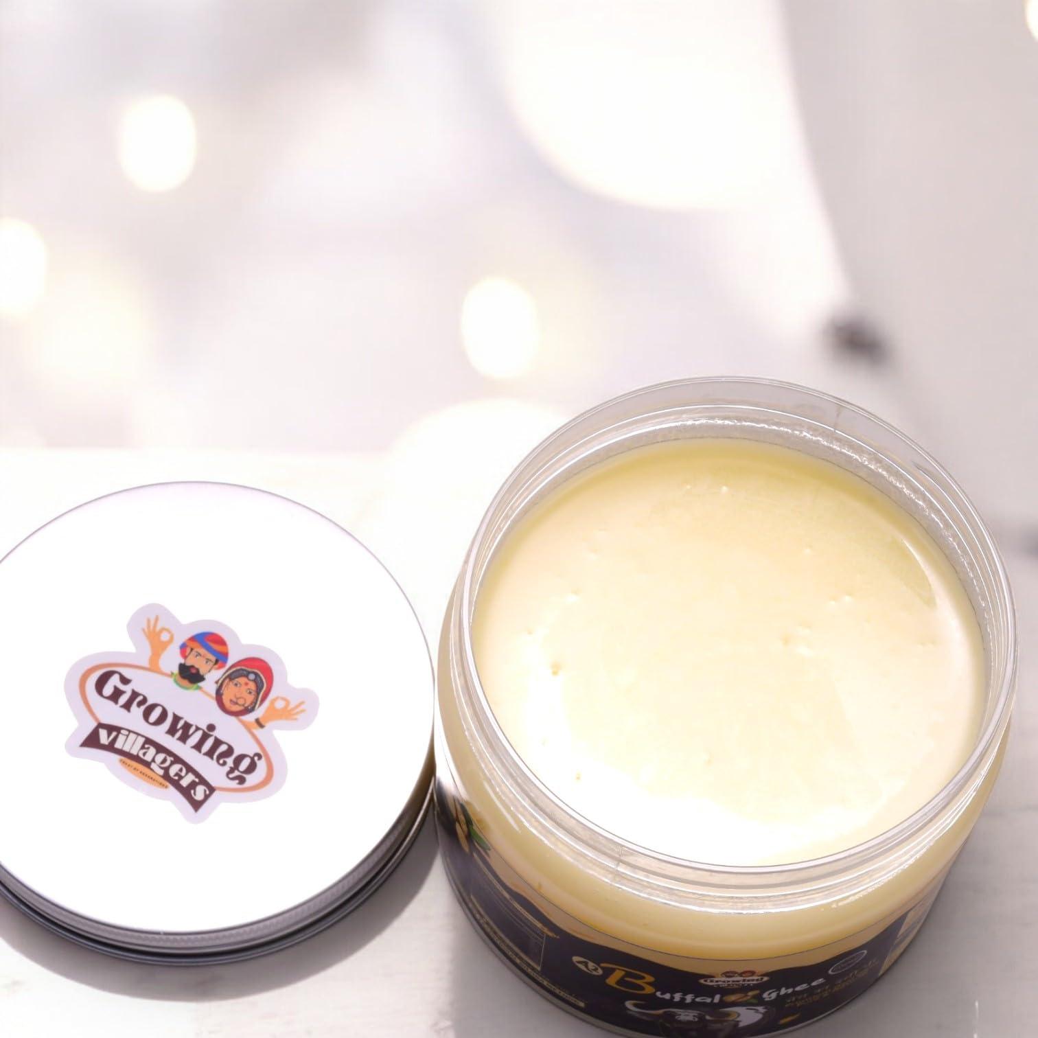 Growing Villagers Growing Villagers A2 Desi Buffalo Ghee 1 Litre | Organic Curd Churned Desi Ghee | Murrah Buffalo Bilona Method Ghee | Homemade Shudh Desi Bhes Ka Ghee - 2 Jars Of 500 ml Each