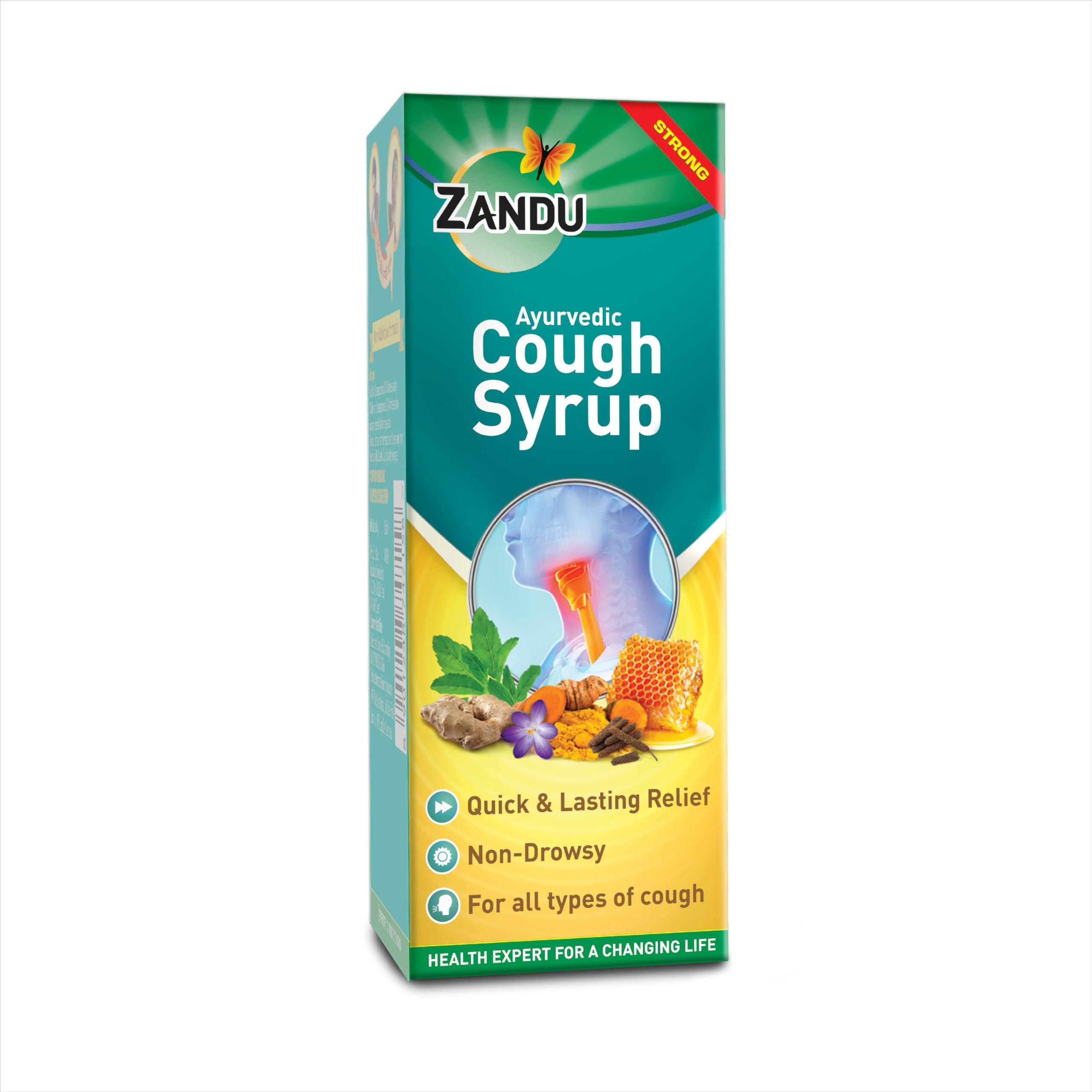Zandu Zandu Ayurvedic Cough Syrup | With 16 Effective Ayurvedic Ingredients | Quick & Lasting Relief | Non-Drowsy | For All Types of Cough | 200 ML