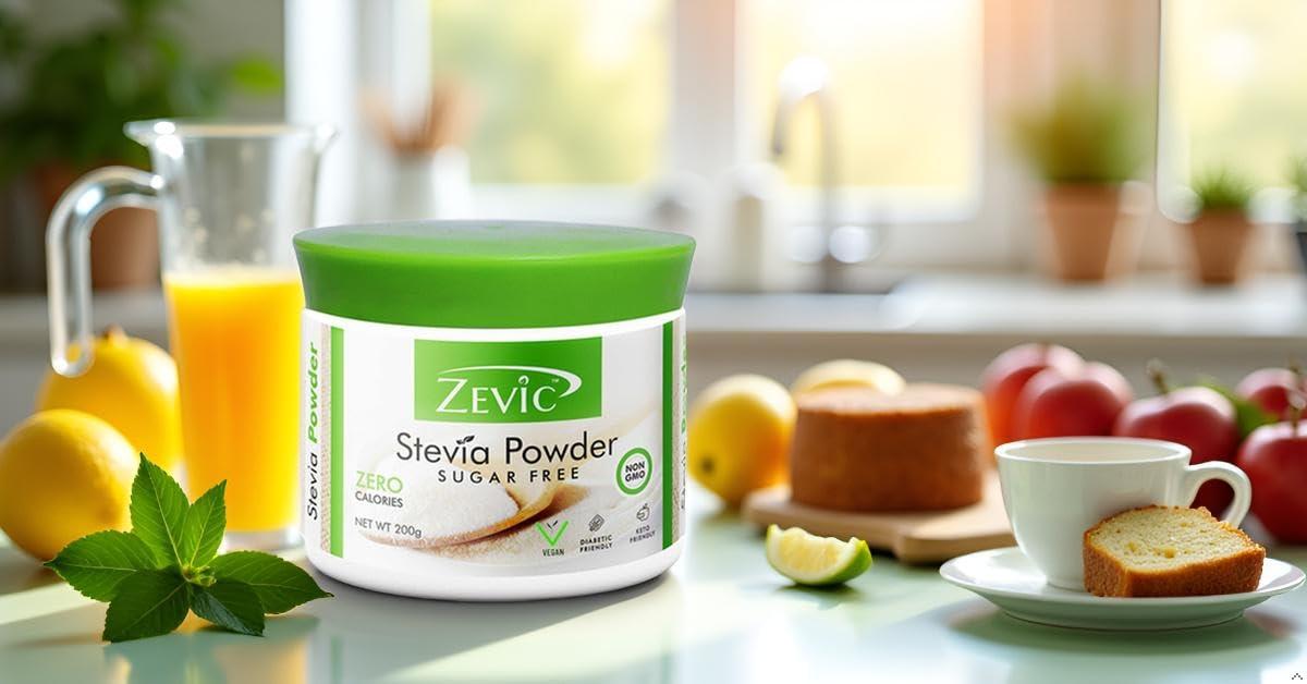 ZEVIC Zevic Stevia Sugar Free Powder | Zero Calories Stevia | Vegan & Keto | 100% Natural Sweetener Powder | Sugar Substitute Natural | Diabetic Friendly - 200g (Pack of 2)