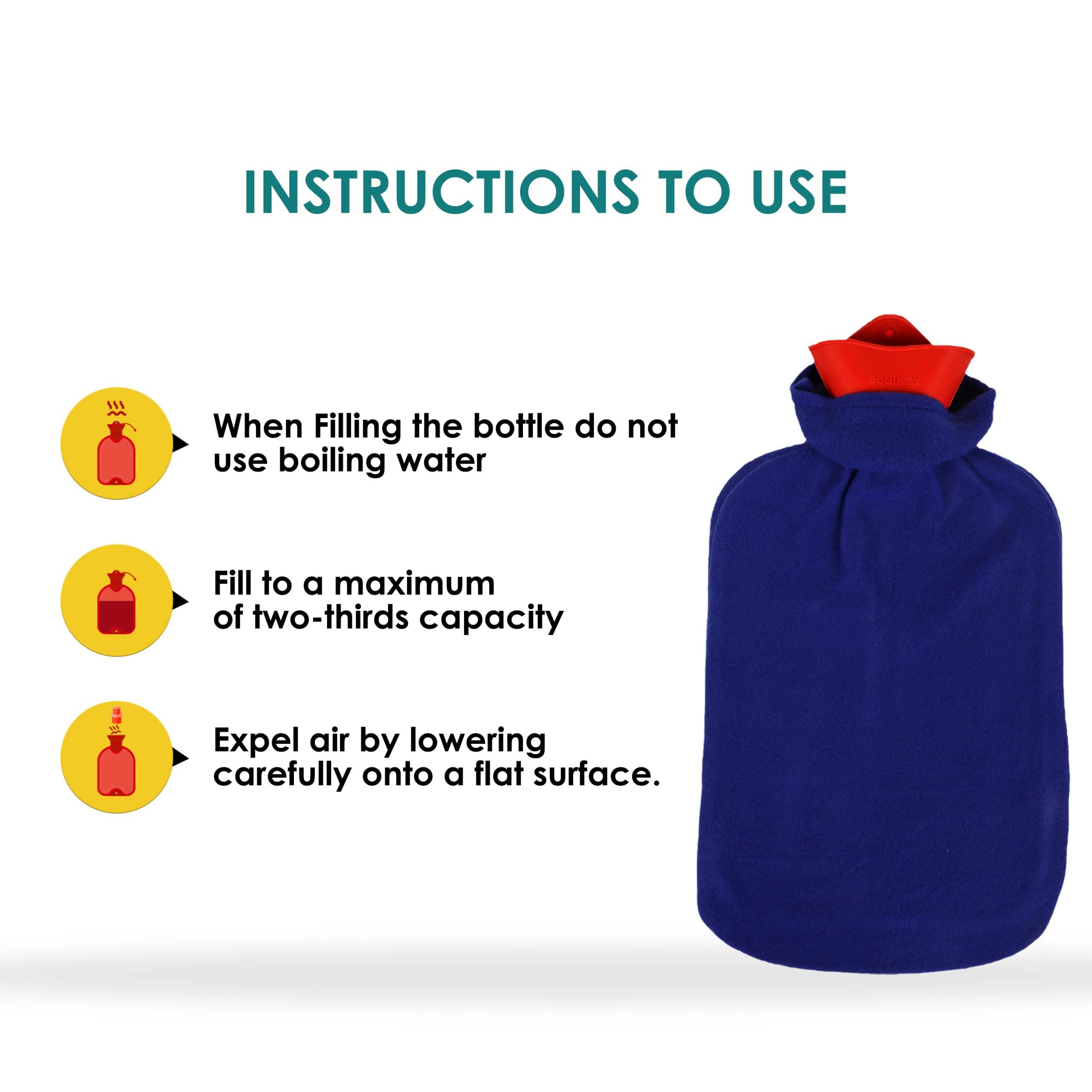 equinox Equinox Hot Water Bottle with Fleece Cover EQ-HT-01 C for Pain Relief, Leak Proof, Capacity 2.5 L, Maintains BS 1970:2012 standard