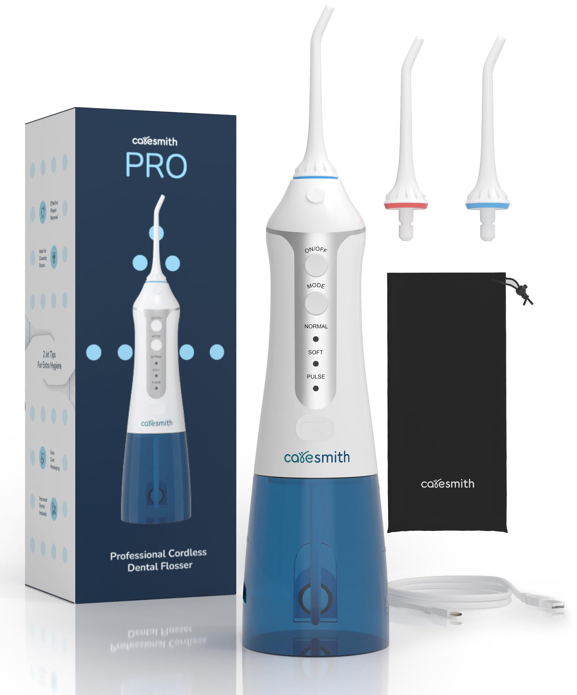 CARESMITH Caresmith Professional Cordless Dental Flosser | 300 ml Large Detachable Water Tank | 3 Modes | IPX7 Waterproof | Oral Flosser