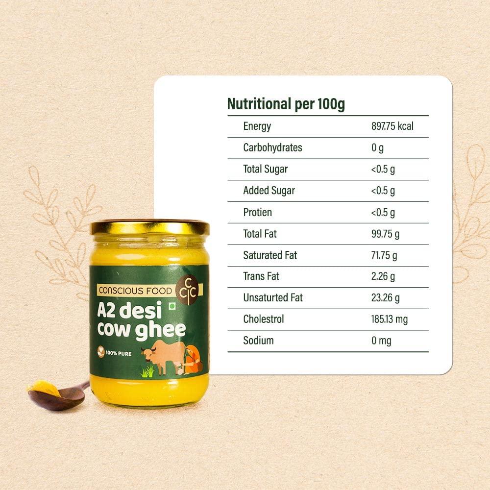 Conscious Food Conscious Food A2 Desi Ghee | 500ml | 100% Pure and Premium | Cultured Desi Cow | Natural | Grass Fed | Non - GMO | Immunity Booster | Locally Sourced | Produced in small batches