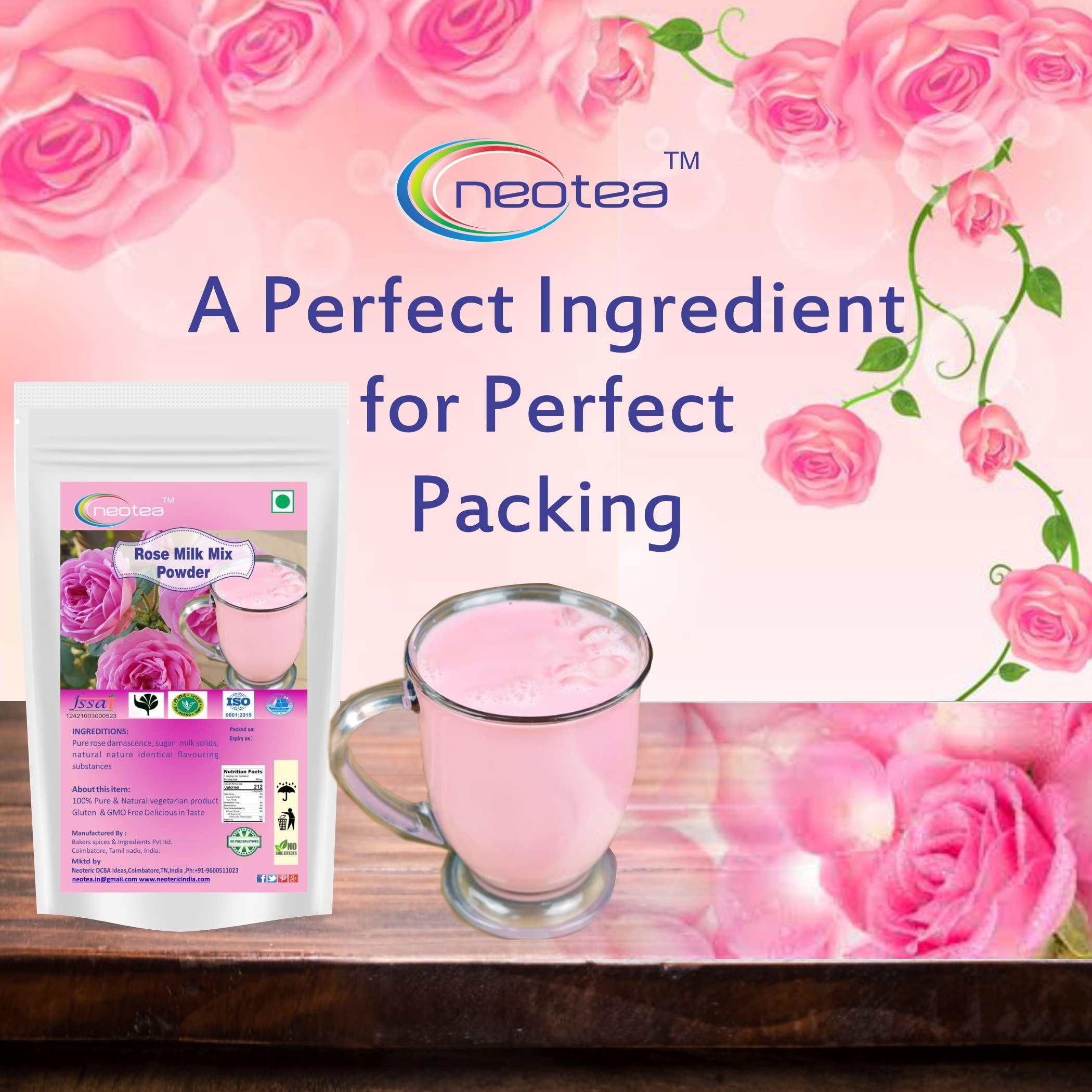 neotea Neotea Rose Milk Mix Powder Rose Flavored Milk Powder | Rose Milk Thick Milkshake Mix | Natural Rose Petals | Rose Premix Powder | Instant Rose Flavour Milkshake | Refreshing Milkshake Powder 200 GM