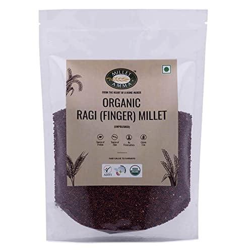 MILLET AMMA Millet Amma Unpolished CERTIFIED ORGANIC Ragi (Finger Millet) Grains | 2 Kg (1kg x 2 Packs) | (Kelvaragu,Nachni,Ragulu)