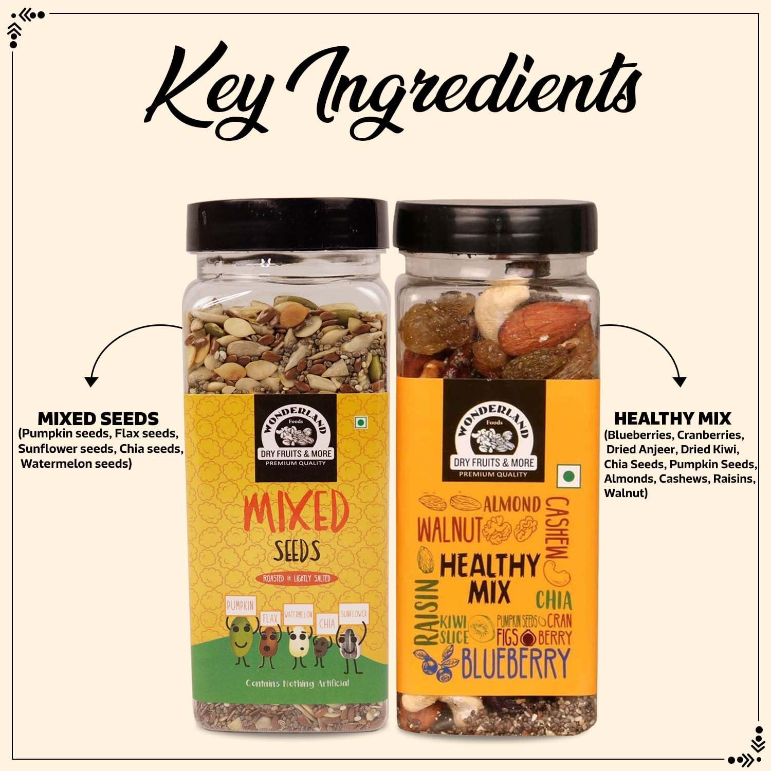 WONDERLAND FOODS (DEVICE) WONDERLAND FOODS (DEVICE) Mixed Dry Fruits 400G 10 In 1 + Roasted Mixed Seeds Healthy & Nutritious Immunity Booster Combo Rich In Iron, Fibre & Vitamins Vegan Friendly
