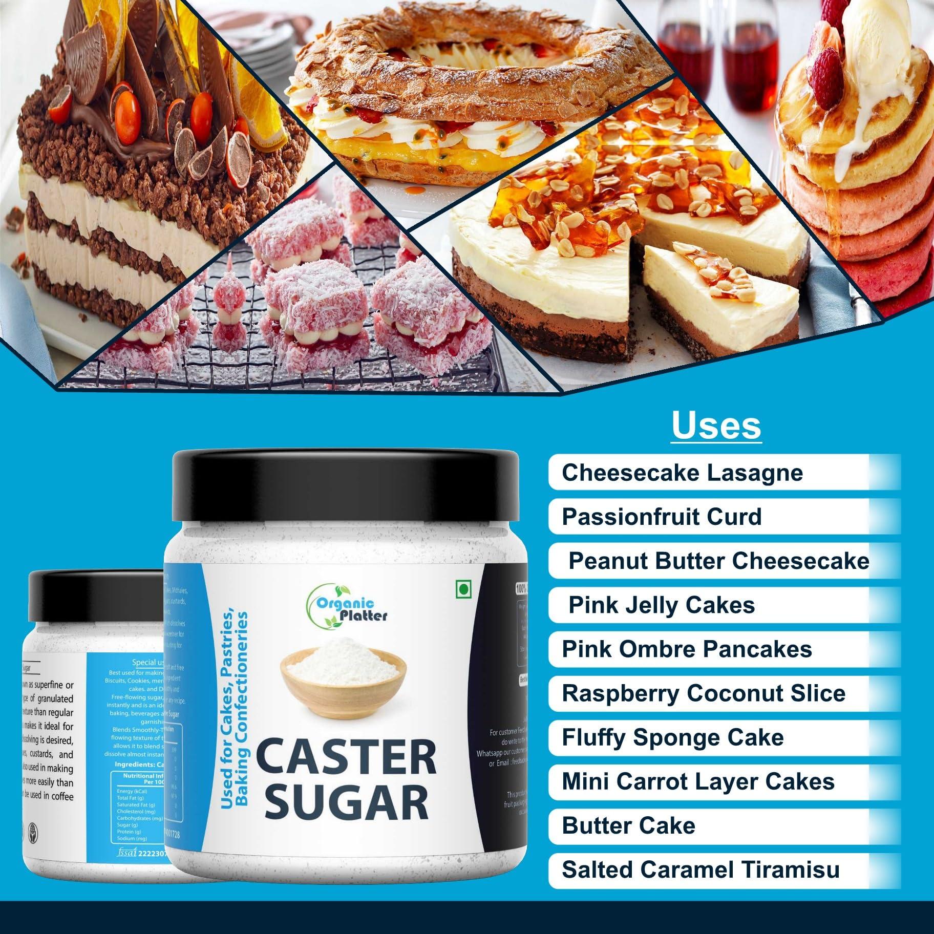 Organic Platter Castor Sugar|Desi Shakkar Bura|Caster Sugar|Pissi Khand|Chini Powder for Baking|White Sugar Bura|Desserts Sugar|Sulphurless Sugar|Chini Powder for Baking-Jar (500g)