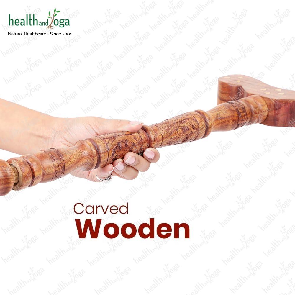 HEALTHANDYOGA HealthAndYoga Yoga Meditation Danda Wooden Carved Arm Rest Pole with Brass Inlays (1.5 feet)-Mala Japa, Dhyana, Swara Breath Manipulation & Pranayama practice- Ancient Device used by Yogis & Sadhus