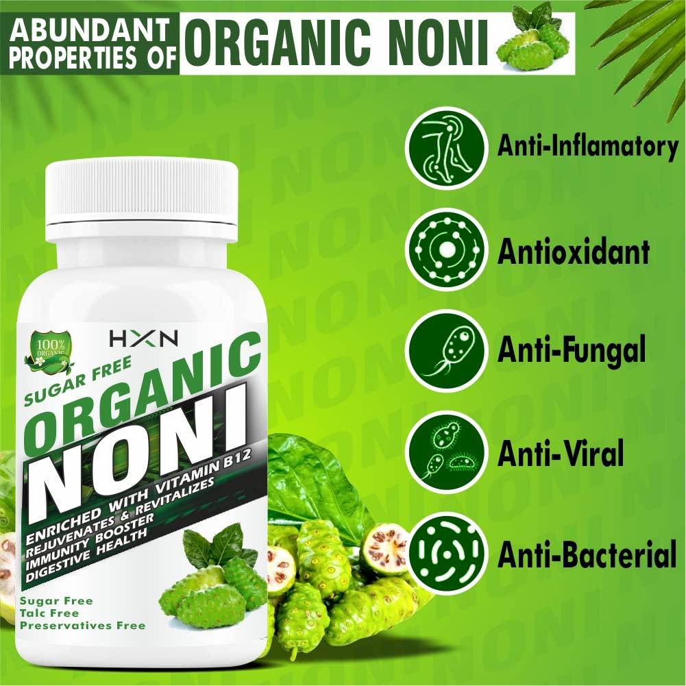 HXN HXN Fresh Noni Juice Tablet With Vitamin B12 Supplements To Help Support Anxiety Relief, Immunity Health, Body detox, -120 Organic Gluten-free Tab (Pack 2)