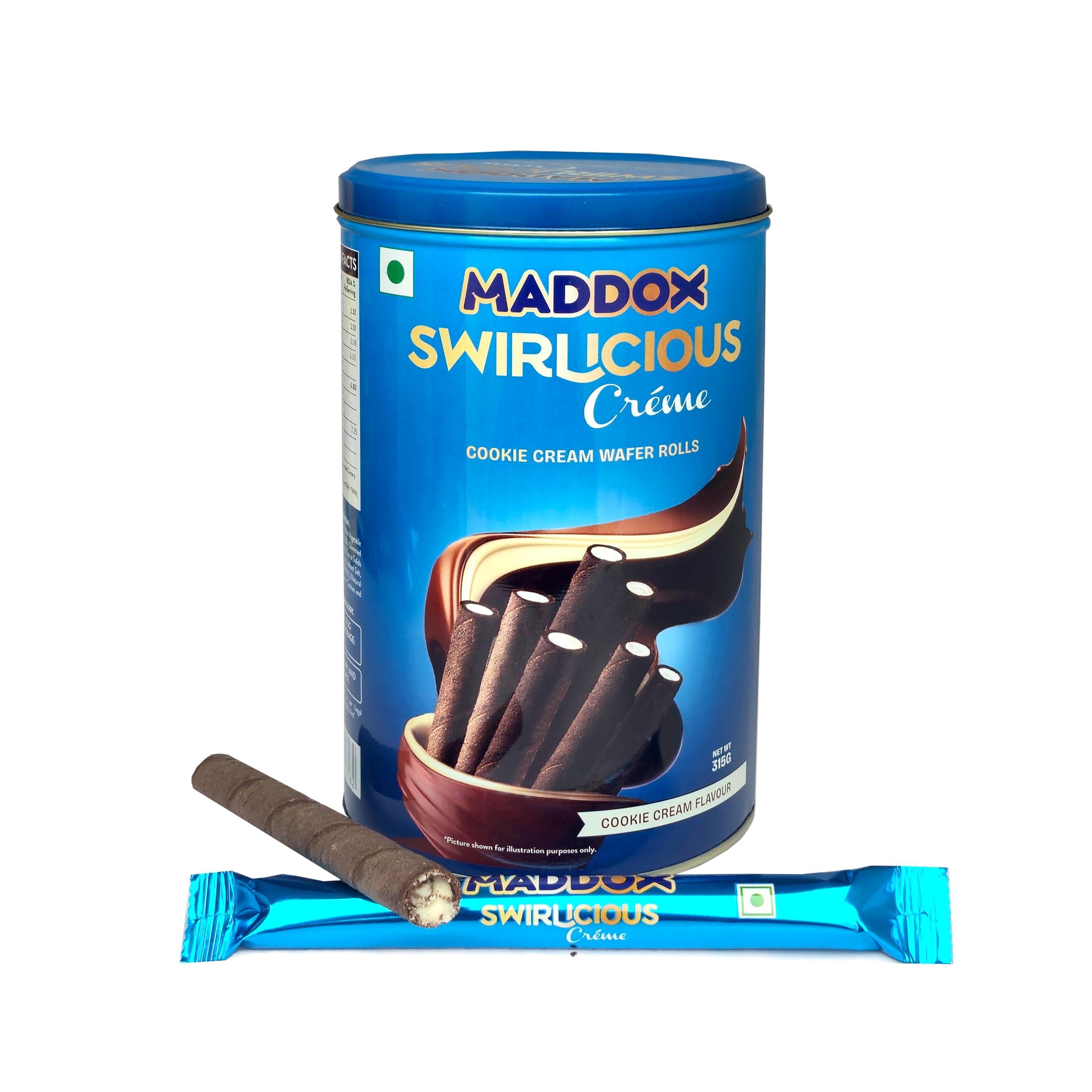 Maddox Maddox Swirlicious Cookie Cream Wafer Roll 315gm (10.5g x 30 Wafer Rolls)