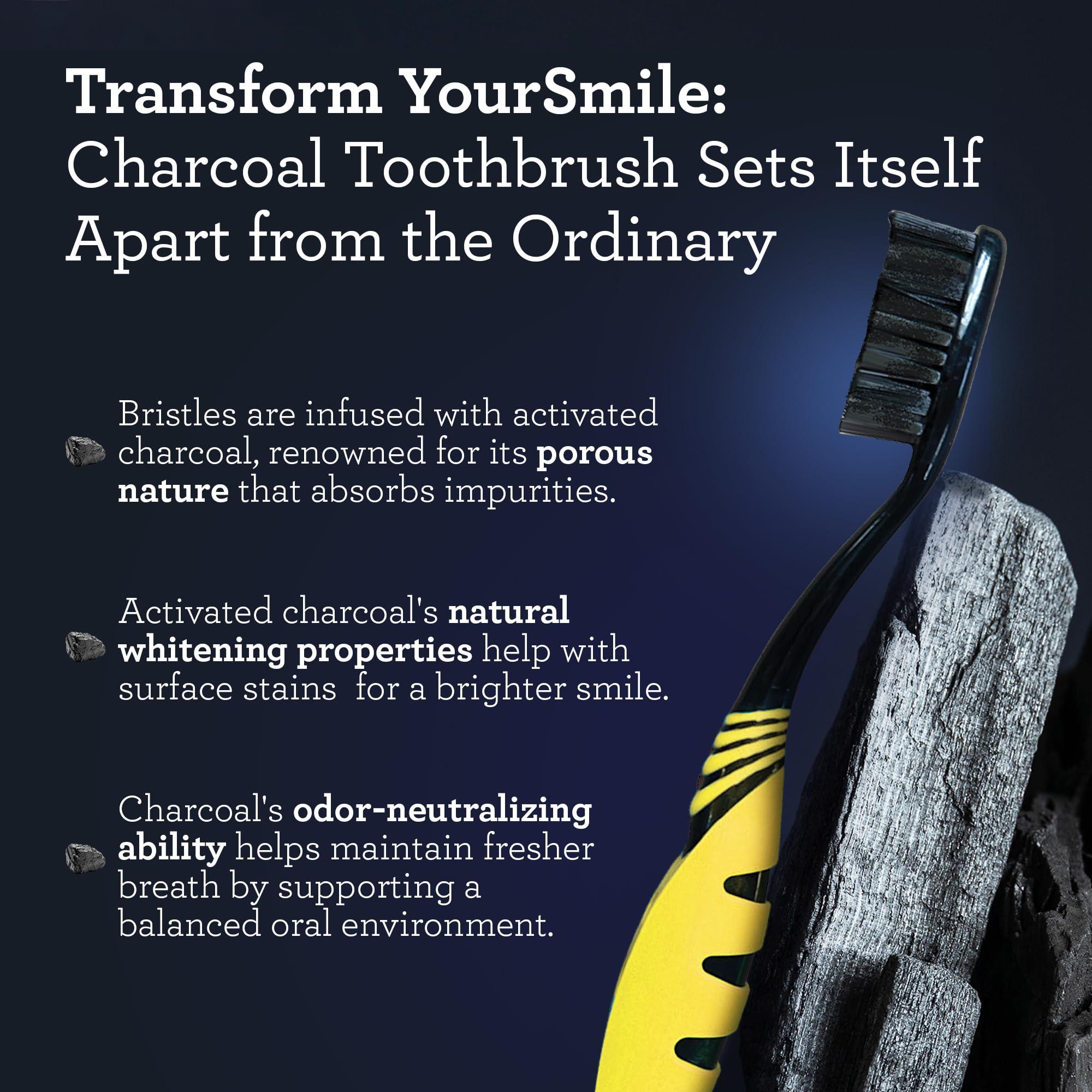 GuruNanda GuruNanda Charcoal Infused Toothbrush Soft Charcoal Bristles - Helps Clean Plaque, Whitens Teeth, and Aids in Fresh Breath BPA-Free Brush for Adults & Kids (6 Count)