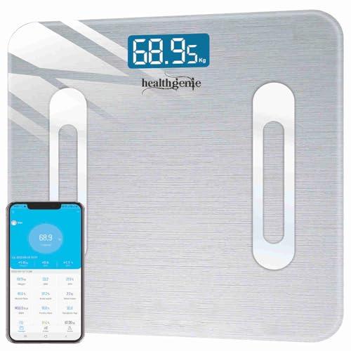 Healthgenie Healthgenie Smart Bmi Weight Machine For Body Weight With 18 Body Parameters Sync With Mobile App, 2 Yrs Warranty Bluetooth Weighing Machine Metallic Shine (Hb-411), 180 kg