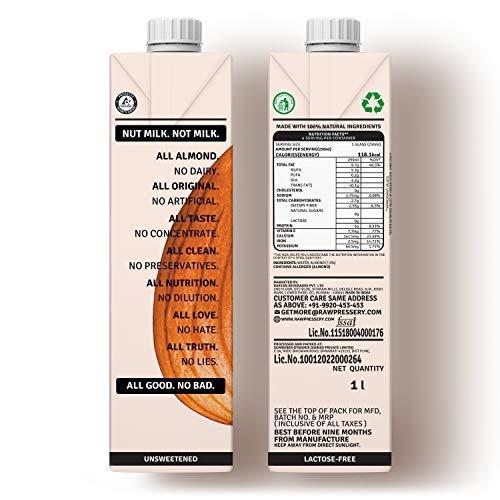 RAW PRESSERY Raw Pressery Almond Milk Plain Unsweetened 1 LTR (Pack of 2)