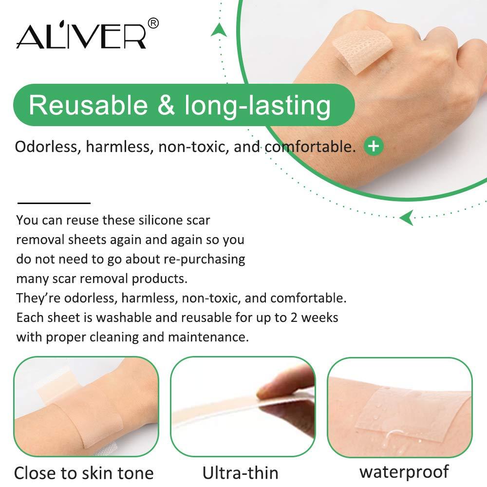 Purvigor Reusable Silicone Scar Removal Sheets, Professional Silicone Scar Sheets, for Scars Caused by C-Section, Surgery, Burn, Injuries, Acnes and Stretch Marks, Works on Old & New Scars, 4 Sheets