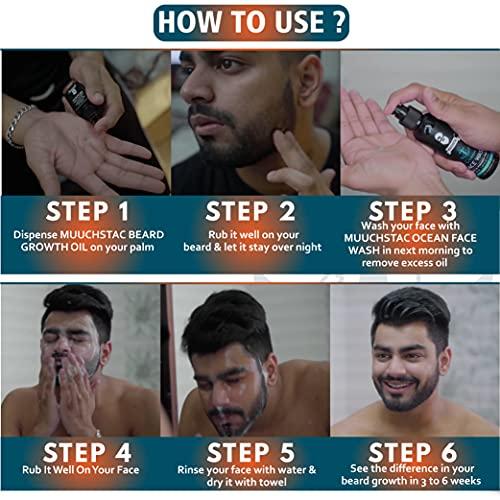 Muuchstac Muuchstac Men's Herbal Beard Growth Oil - 60ml & Refreshing Ocean Face Wash - Fights Acne & Pimple, Skin Whitening & Brightening - 100 ml, Sulphate & Paraben Free