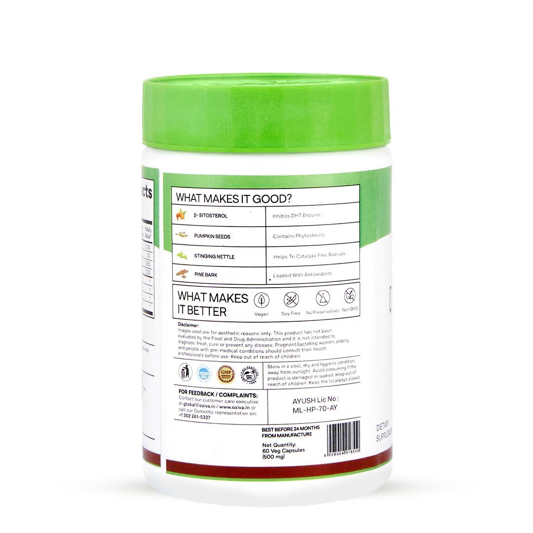 OZiva OZiva Plant Based DHT Blocker for Hair Fall Control & Hair Follicle Stimulation | 100% Natural DHT Blocker Tablet with Stinging Nettle & Pine Bark | Certified Clean & Vegan | 60 Capsules, Pack of 1