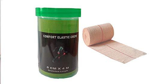 Comfort Comfort Elastic Crepe Bandage Stretched Length with Extra 2 Clips and Non Fraying Edges with End over Locking (8 cm X 4 m)