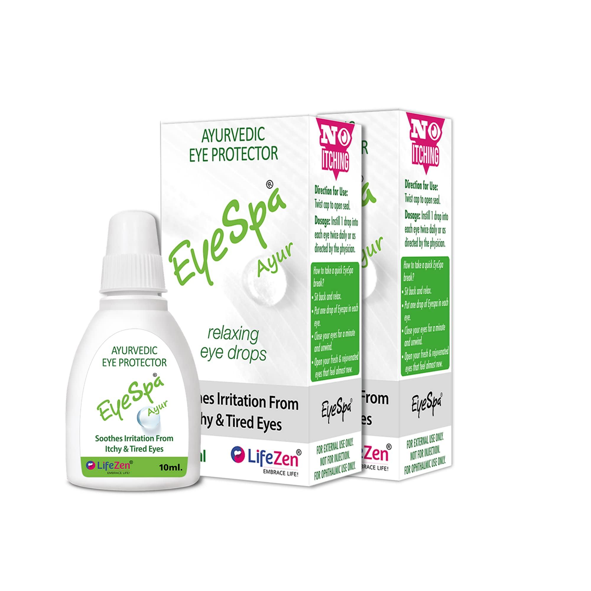 Eyespa EyeSpa Ayur - Ayurvedic Eye Drop | Relieves Dryness, Redness, Itching, Cooling | daily-use Eye Drop with Triphala, Rose water, Bhringaraj, Honey | 10ML (Pack of 2)