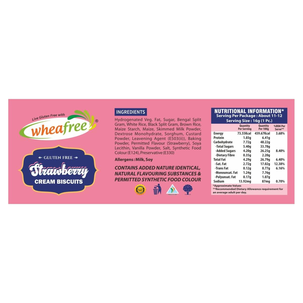 wheafree Wheafree Gluten Free Cream Biscuits Combo 600g (Strawberry, Orange, Coco Vanilla) Certified Gluten Free (Pack of 3 * 200g Each)