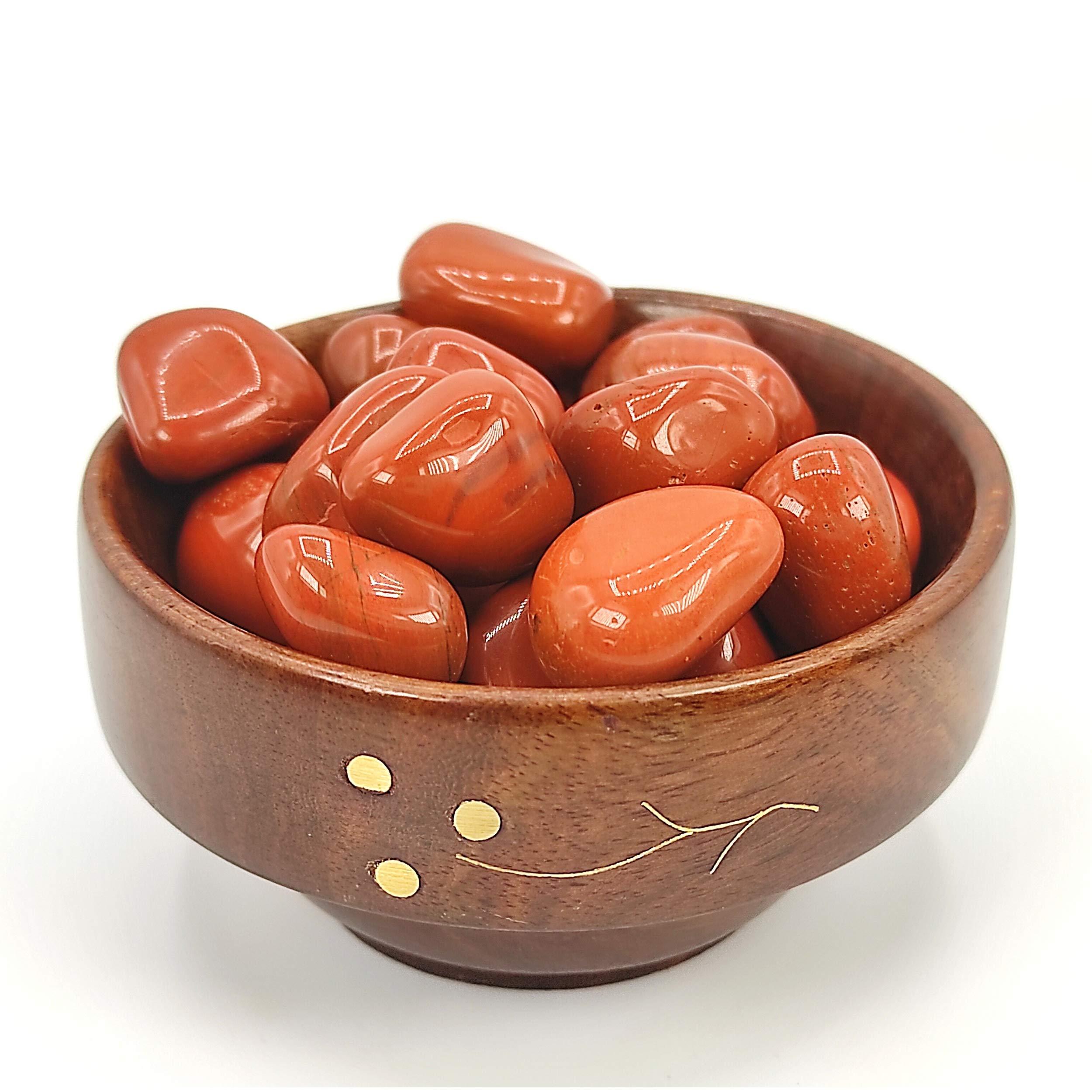 Plus Value Plus Value Red Jasper Tumbled Stone Pebbles Vastu Feng Shui Chakra Reiki Healing Crystals (300-grams, Wooden Bowl)