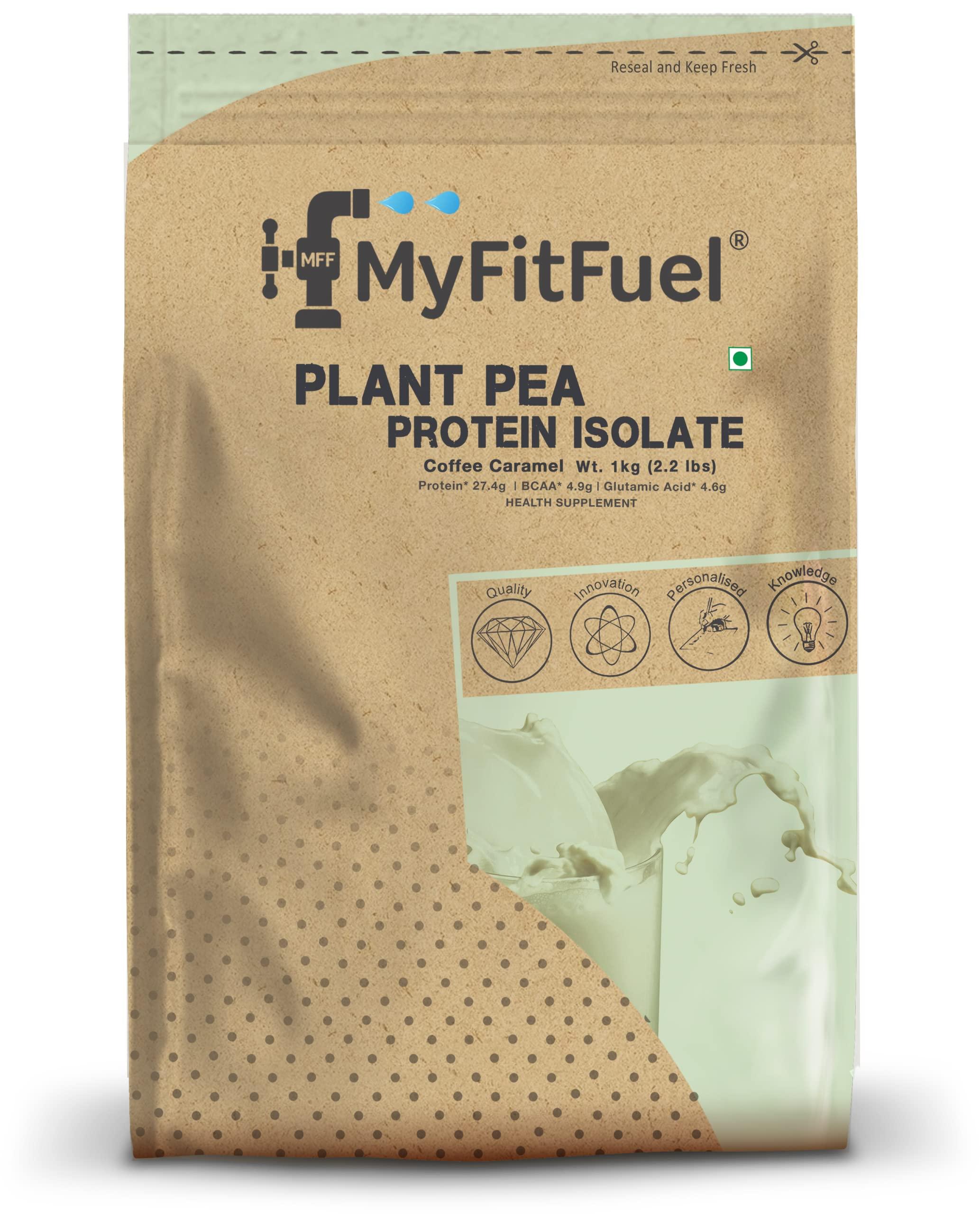 MyFitFuel MyFitFuel Clean Plant Pea Protein Isolate (27.4g Protein, 4.9g BCAA, 10.6g EAA) |Easy to Digest | Vegan Plant Protein Powder [1Kg, 28 Servings, (Coffee Caramel)]