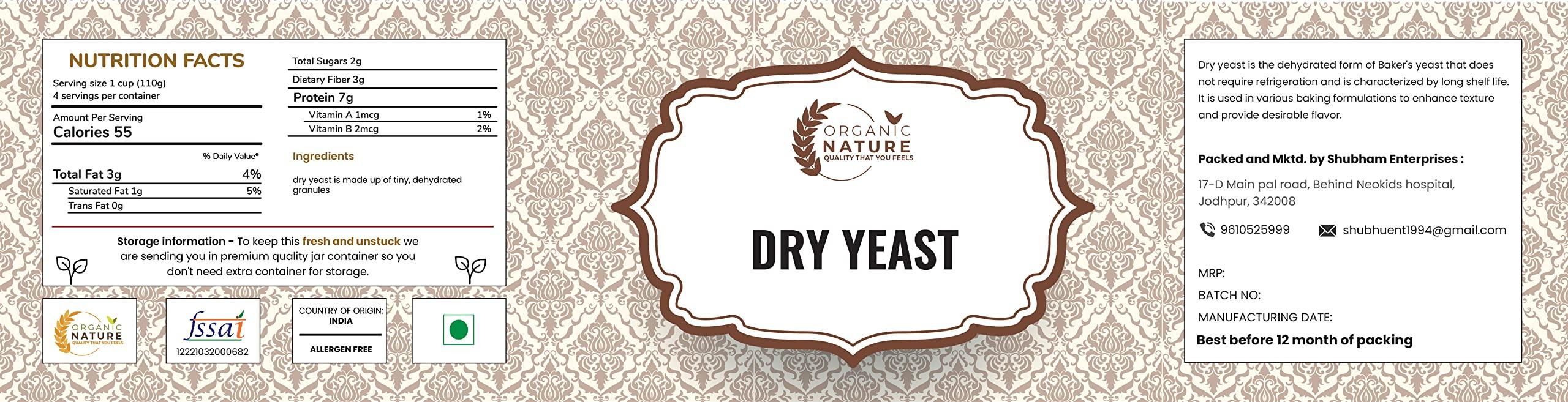 ORGANIC NATURE Organic Nature Active Dry Yeast Bakers Yeast Instant Yeast (Jar Pack) (500 Grams (Pack of 2 of 250 Grams))