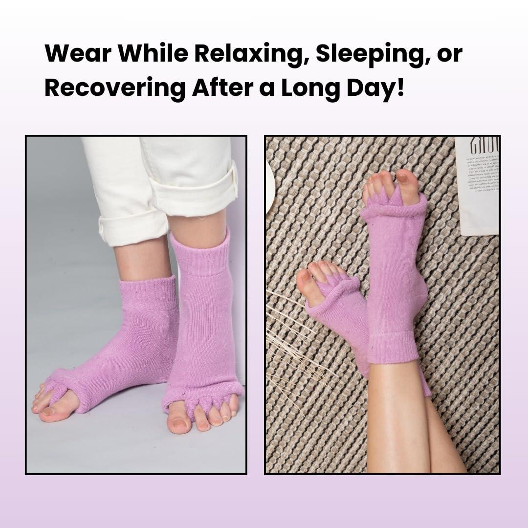 DIRTS DIRTS Foot Alignment Socks 5 Toe seprator -Easing Bunion, Plantar Fasciitis, Hammer Toes, and Pain Relief |- Size UK6-9 (Light Purple, Large)