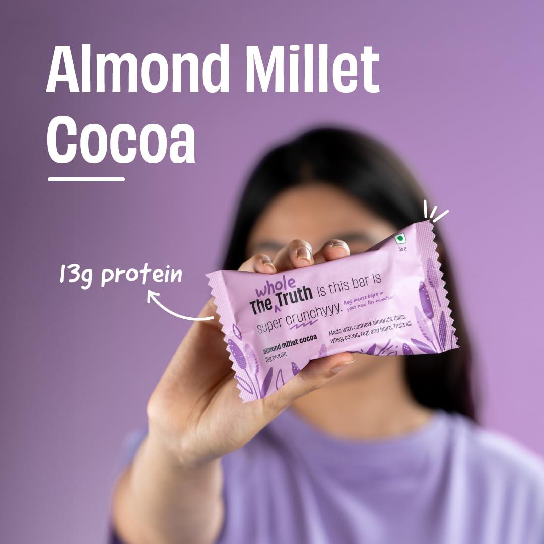 The Whole Truth The Whole Truth | 13g Protein Bar | Almond Millet Cocoa | Pack of 6 x 55g | No Refined Sugar | No Added Flavours | No Preservatives