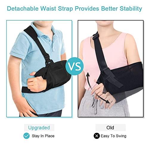 HEALTHCAFE HEALTHCAFE I Arm Sling for Kids,Arm Sling with Waist Strap, Padded Children Arm Support Sling Shoulder Immobilizer for Broken Elbow, Wrist, Arm, Shoulder Injury,Left or Right Arm {Universal Size}