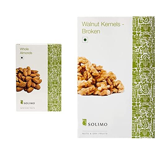 Amazon Brand - Solimo Amazon Brand - Solimo Premium Almonds, 500g + Amazon Brand - Solimo Premium Walnut Kernels - Broken, 500g