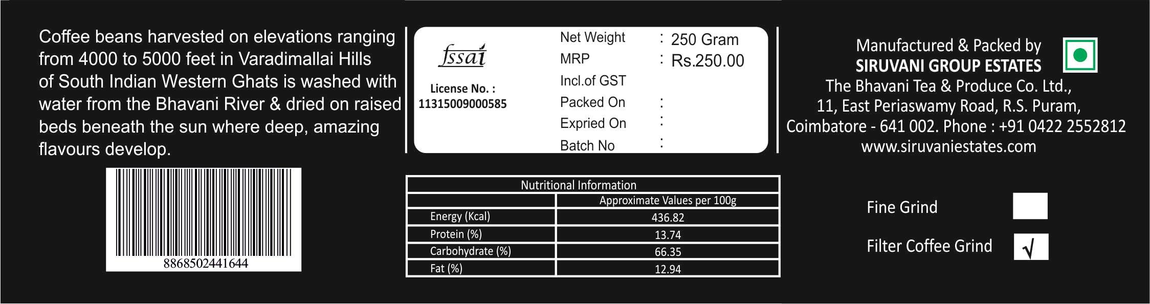 Siruvani Siruvani Coffee - 250g of 100% Arabica