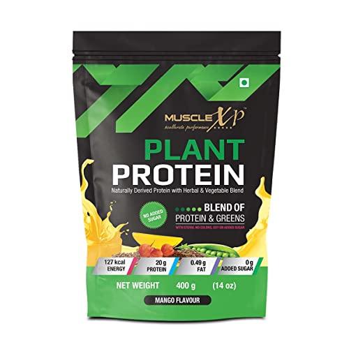 MuscleXP MuscleXP Plant Protein - Natural Protein Powder with Pea Protein, Herbal and Vegetable Blend, Mango Flavour, 400 gm Pouch x Pack Of 3