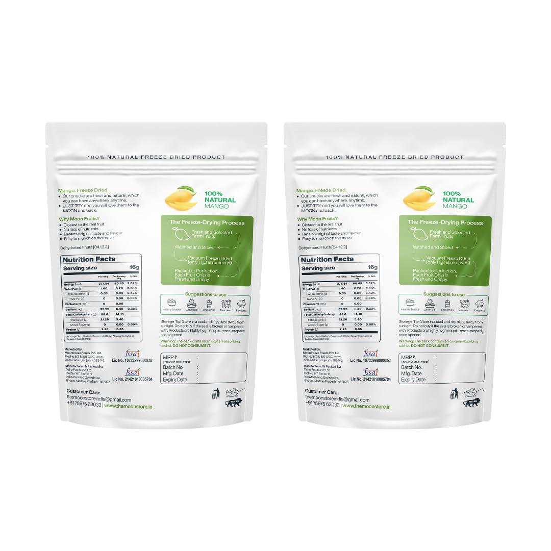 Moon Moon Freeze Dried Mango Cubes | Healthy Mango Snack | 100% Natural, Vegan, No Preservatives, No Added Sugar | (16Gm) (Pack of 2)