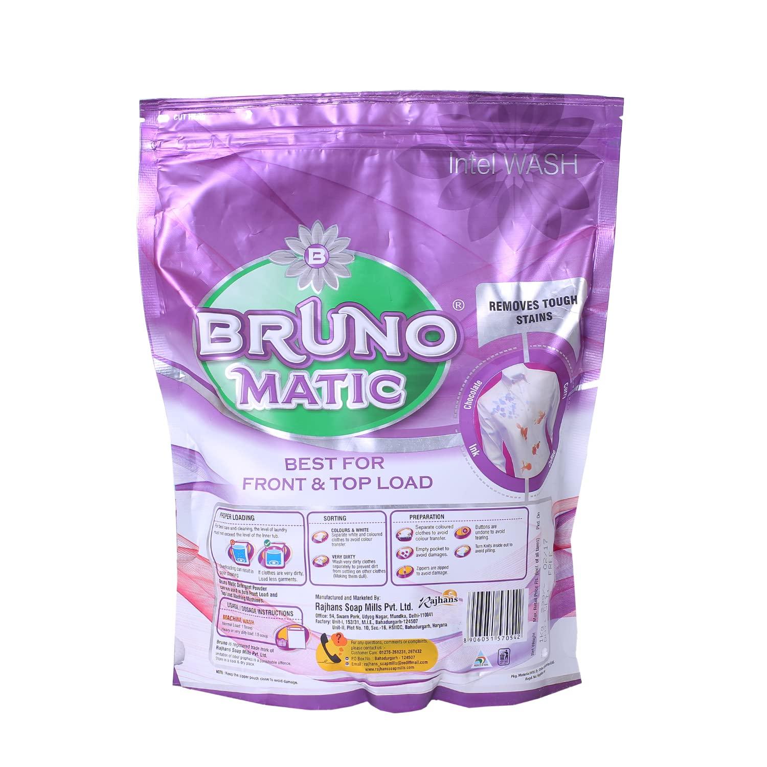 BRUNO \"BRUNO\" MATIC DETERGENT POWDER FOR FRONT AND TOP LOAD MACHINES 1KG (COMBO PACK OF 2)