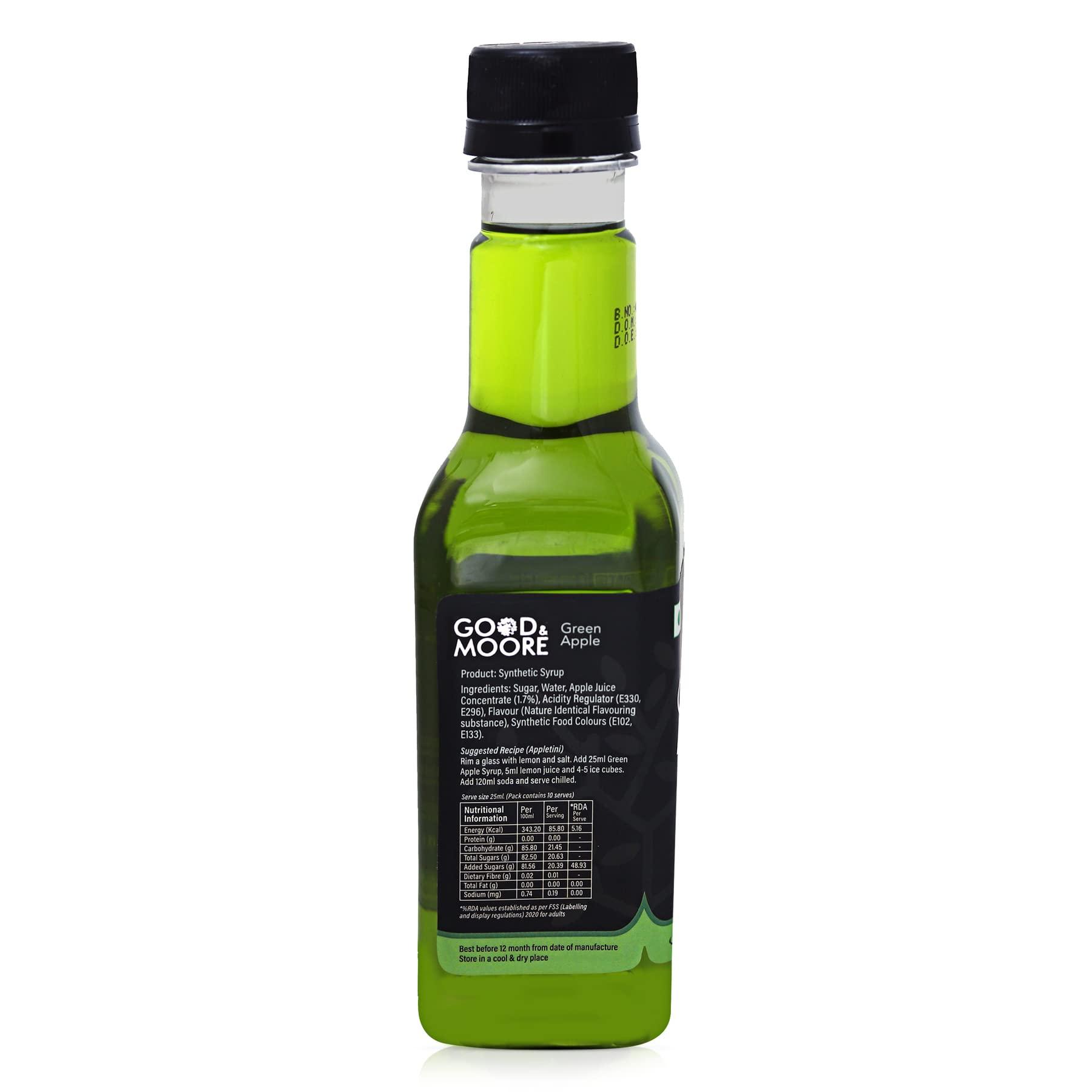 GOOD+MOORE GOOD&MOORE Green Apple Syrup | For Cocktails, Mocktails, Sodas, Ice-teas, Juices, Beverages and more | Concentrated Syrup | Ready to mix | Mixer | Premium Syrup | 250ml