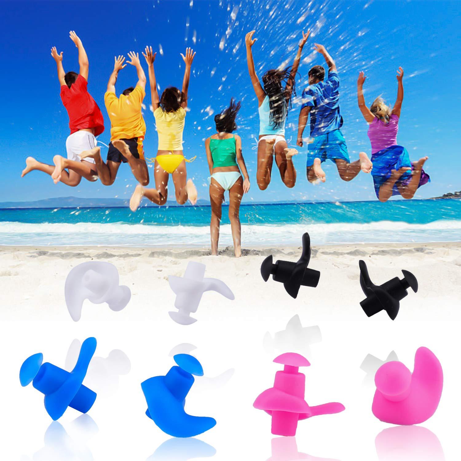 Jionchery Jionchery Swimming Ear Plugs, 4 Pairs Waterproof Reusable Silicone Earplugs for Adults Kids, Blue Pink