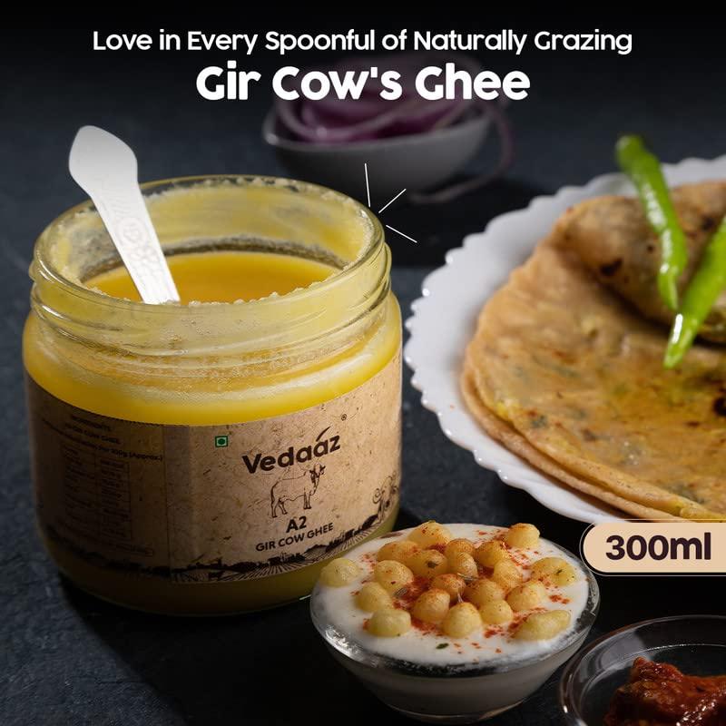 Vedaaz Vedaaz A2 Gir Cow Ghee | Organic Ghee| Bilona Method | Traditional Ghee made with Hand churned method | Low flame heated ghee| Made with A2 certified milk | Home-style ghee | Vedic Ghee - 300 ml