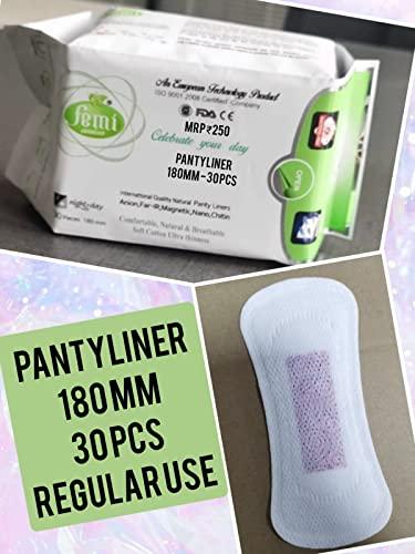 Femi Health Care Femi Anion Sanitary Napkin Combo 320mm (XXL) 10 Pieces & 280mm(XL) 12 Pieces, Pantyliner 180mm - 30 Pieces/Pack - Unscented Cotton Pads & Pantyliner