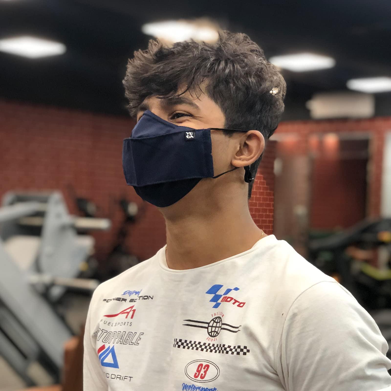 YUGA YUGA Cotton Reuseable Mask (Galaxy Black, Blue Candy, Pearl White, Without Valve, 3 Pieces) for Unisex