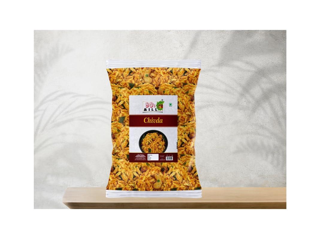 90\'s MILL 90\'s MILL Authentic Marathi Organic Chivda Namkeen | Badam Kaju Kishmish Peanut Chiwda | Chevda | Organic Namkeen | Healthy Indian Snacks | Crispy & Fresh Snack | No Preservatives-1Kg*2Pack