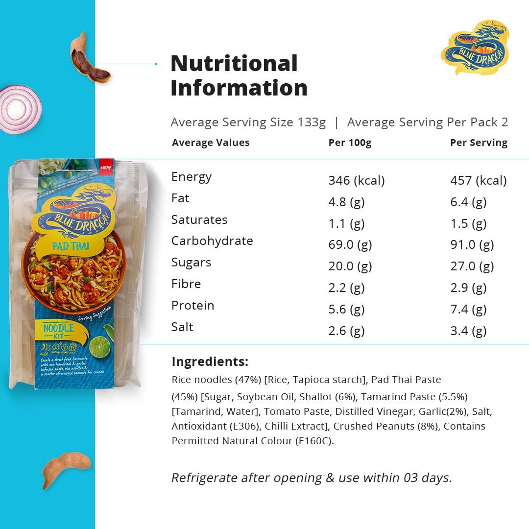 Blue Dragon Blue Dragon Pad Thai Noodles Kit | Vegan | No Preservative & Artificial Colors | Soya, Wheat, Peanuts And Nuts | Pad Thai Noodles Packet - 265g